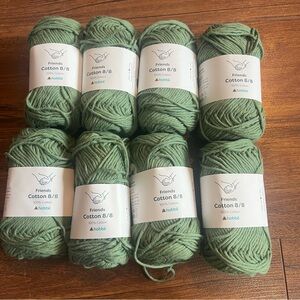 8 NEW Friends Hobbii 100 % Cotton 8/8 Skeins Green Crochet Knit